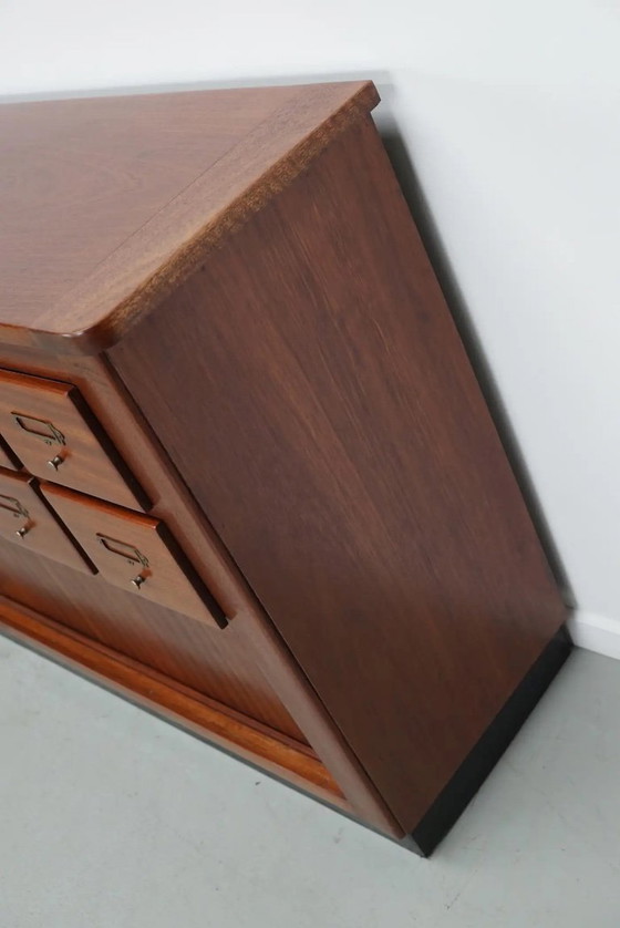 Image 1 of Vintage Nederlandse hardhouten winkel- / apothekers- of archiefkast, midden 20e eeuw