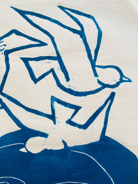 Image 1 of Libbe Venema - Linoleografia vintage - anni '70/'80 - Blu