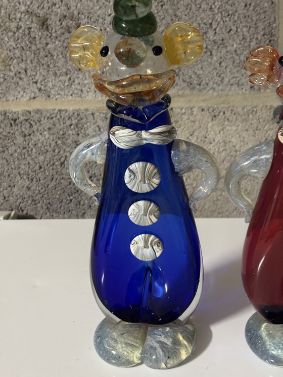 Image 1 of Zeldzaam paar vintage Murano glazen clowns uit de jaren 1950