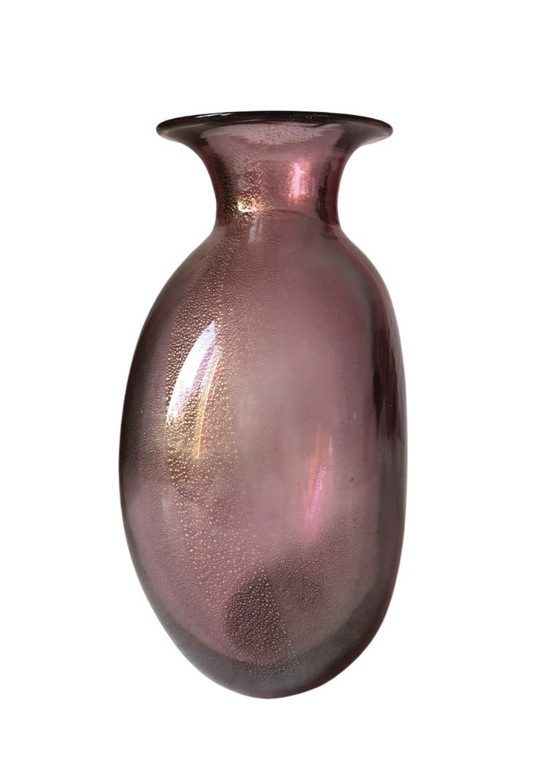 Image 1 of Purpurrosa Murano-Glasvase mit Aventurin, signiert Archimede Seguso, um 1960