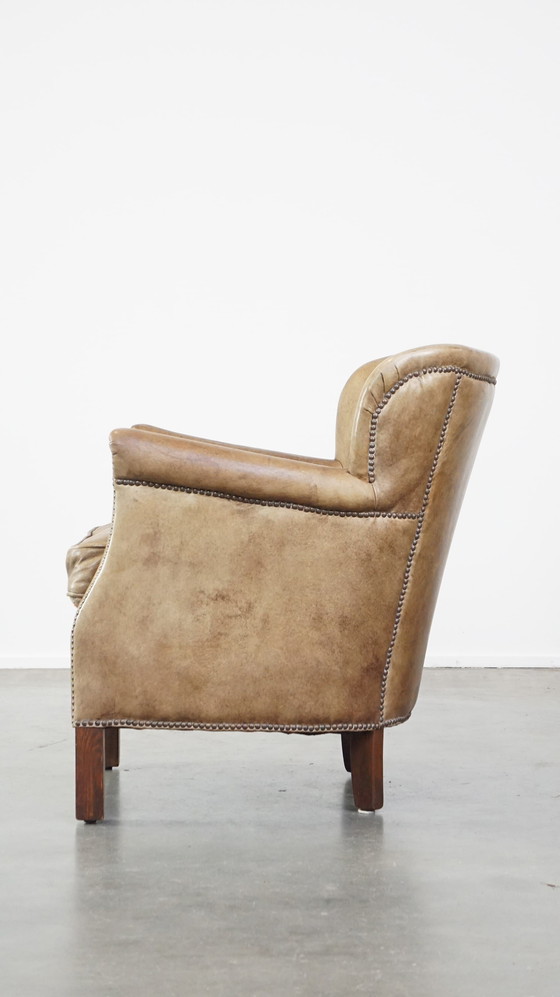 Image 1 of Beef Leather Armchair With Reversible Kelim Seat Cushion