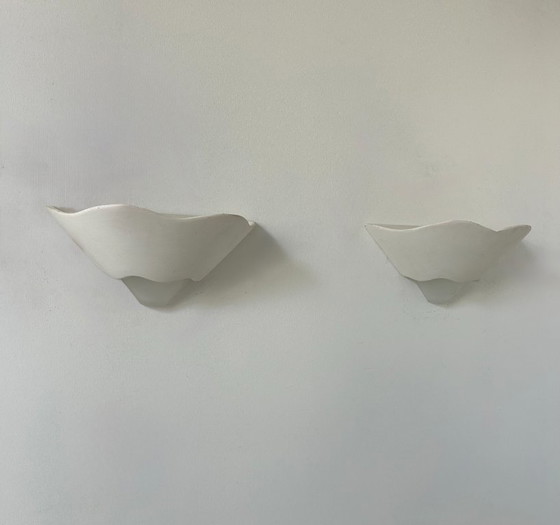 Image 1 of Paar wandlampen in gips en gezandstraald glas, Frankrijk 1970