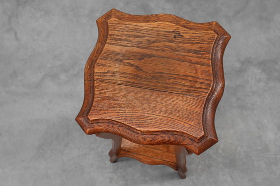 Image 1 of Art Deco tall pedestal in oak with 2 levels, France ca. 1915