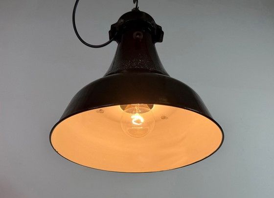Image 1 of Industrial Black Enamel Bauhaus Pendant Lamp, 1930s
