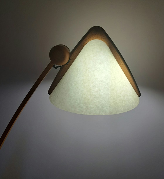 DOMUS 6703 – Zeldzame verstelbare eikenhouten vloerlamp | Vintage Duits design – Vloerlampen, Paper, Wood (photo 12 of 14)