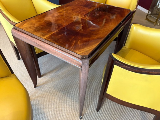 Image 1 of Magnifique ensemble de salon Art Déco composé de 4 fauteuils en cuir et d'une table de jeu en acajou, 1920-1930
