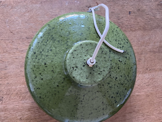 Image 1 of Vintage brutalistische groen geemailleerde hanglamp