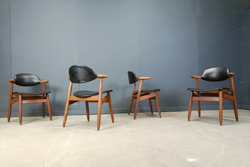 Chaises de salle à manger vintage en corne de vache par Tijsseling Meubelfabriek, Hulmefa, 1960, Ensemble de 4