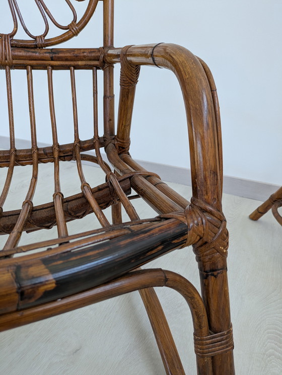 Image 1 of Salon en bambou - Fauteuils, table basse et porte-manteau - Vintage