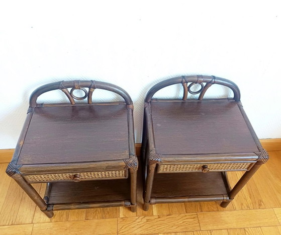 Image 1 of 2 comodini vintage in rattan degli anni '60