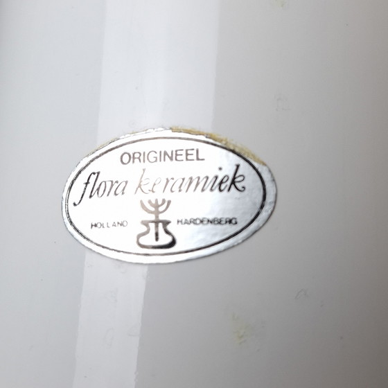 Image 1 of Set of 2 vintage vases white ceramic flora ceramic 70s