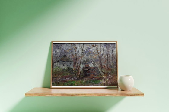 Origineel olieverfschilderij Landelijk Landschap Dorpshuis Herfst Verlaten Erf – Schilderijen & Tekeningen (photo 2 of 8)