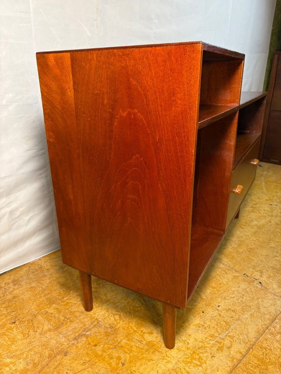 Image 1 of Mid Century Retro Teak Telephone Seat / Media Cabinet (Circa 1960)  A superb mid century vintage teak telephone seat dating from