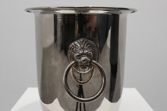 Image 1 of Mid century French silver plated ice bucket with lion heads, France