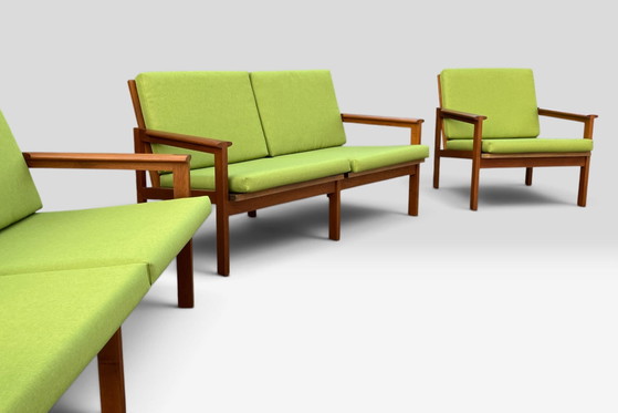 Illum Wikkelsø „Capella“ Set di 1 Poltrona e 2 Divani – Niels Eilersen – Anni '60 – Sofà, Legno, Tessile (photo 11 of 15)