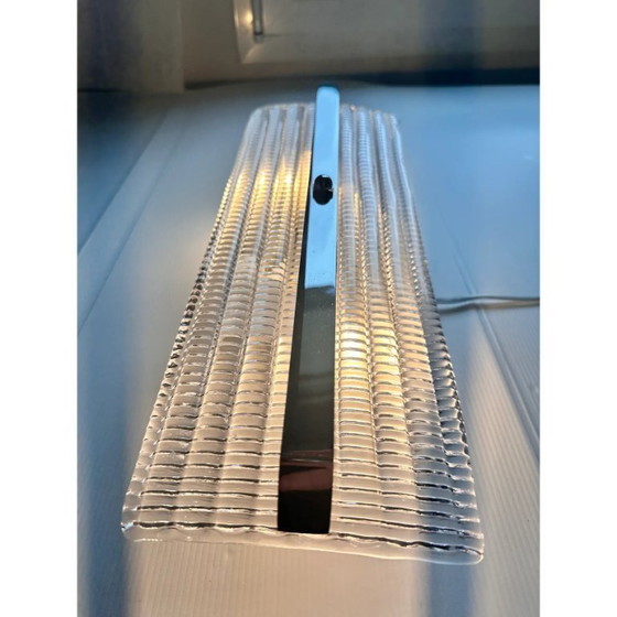 Image 1 of Moderne rechteckige Wandleuchten aus Muranoglas mit Diamantschliff und Chromoberfläche – Paar