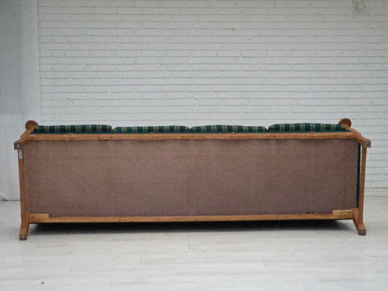 Image 1 of 1970s, Danish 4-seater sofa, furniture wool, solid oak wood.