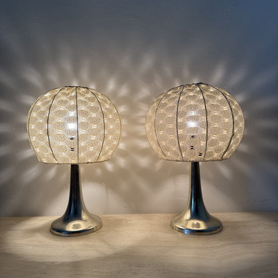 Image 1 of Set of 2 Aro leuchte table lamps with fabric shade , 1970s