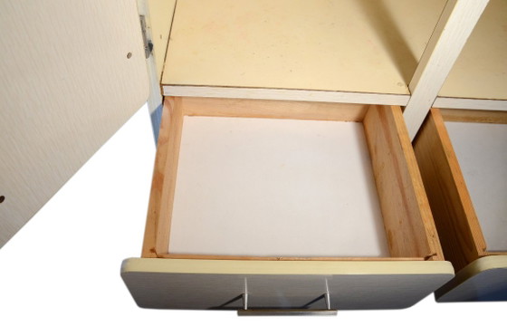 Formica kast met 4 deuren en 2 lades, wit met beige nerf, B78xD40xH175cm – Opbergkast, Metal, Wood (photo 5 of 11)