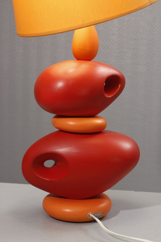 Image 1 of Louis Drimmer - Grande lampada a forma di ciottoli in ceramica arancione, design postmoderno, anni '80