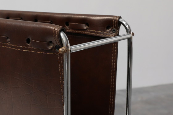 Image 1 of Vintage tijdschriftenrek in chroom en kunstleer, Frankrijk 1960