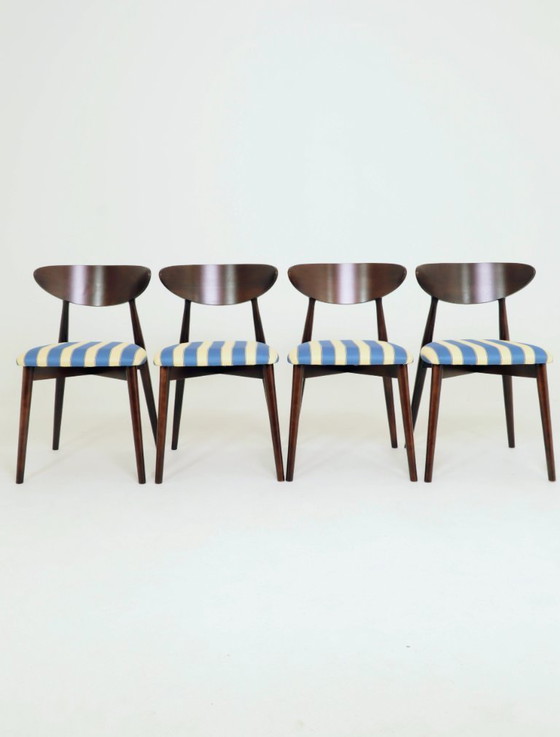 Image 1 of Modernes 4er-Set Esszimmerstühle, gestreifter Stoff, französischer Stil