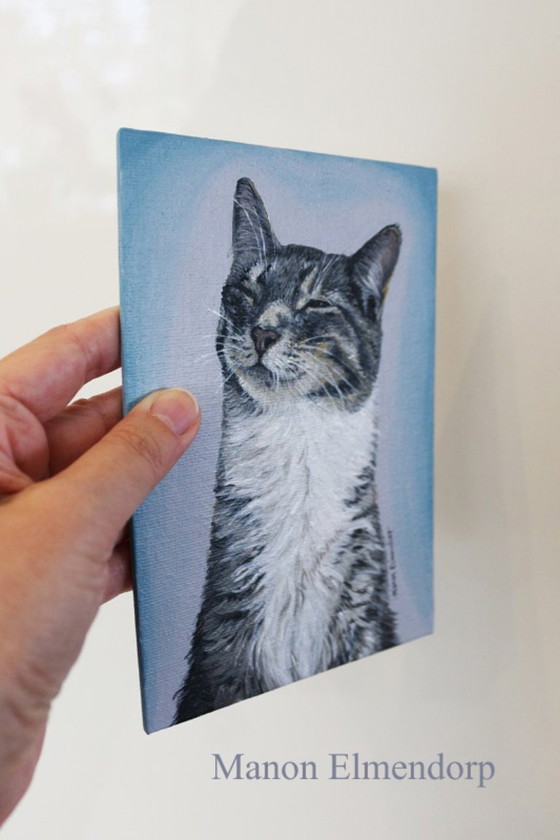 Image 1 of Original Hand-painted Cat Portrait 18 x 13 cm Art