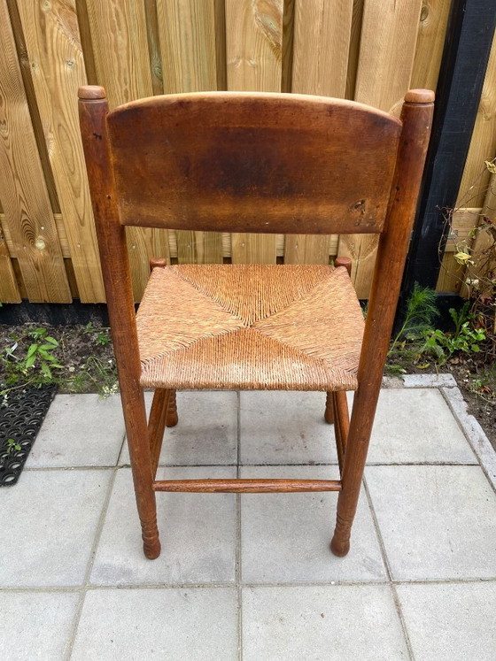 4 Antieke houten eetkamerstoelen met rieten zitting – Rattan, Wood (photo 3 of 10)