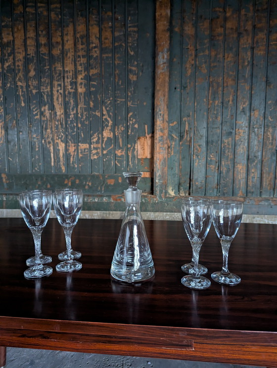 Image 1 of Vintage set of 7 wine glasses & 1 Krosno Bonny carafe