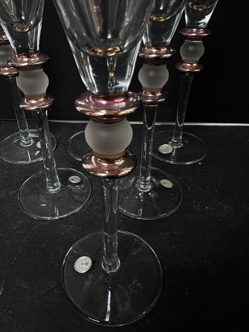 set di 6 bicchieri da champagne trasparenti con oro e bicchiere da cena