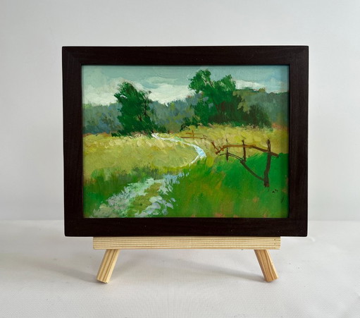 Original Oil Painting Summer Road Landscape Golden summer fields