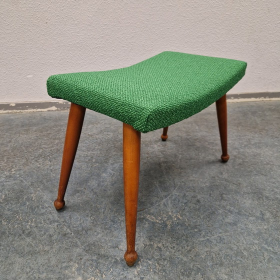 Vintage Footstool Newly Upholstered Ploeg Fabric – Footstools & poufs, Textile, Wood (photo 3 of 13)