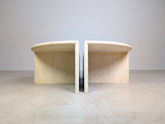 Image 1 of 4er Set italienische Midcentury Couchtische Travertin 1970 Vintage