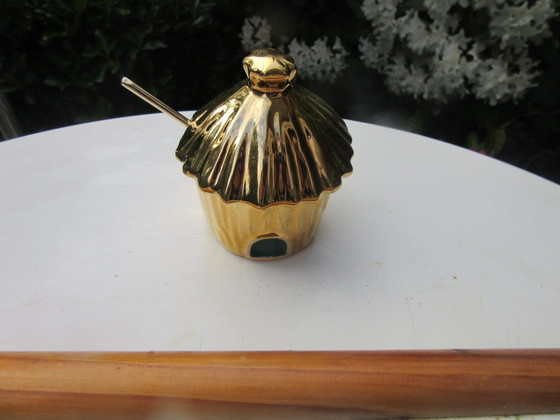 Image 1 of Limoges R. Montigny Porseleinen Kruidenset 4-delig Zout Peper Mosterd Spiegel Honing Bijen