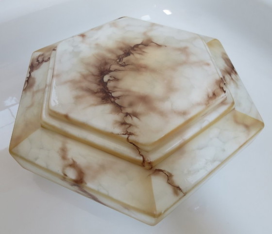 Image 1 of Hanglamp Art Deco glas bruin wit zeshoekig hexagonaal