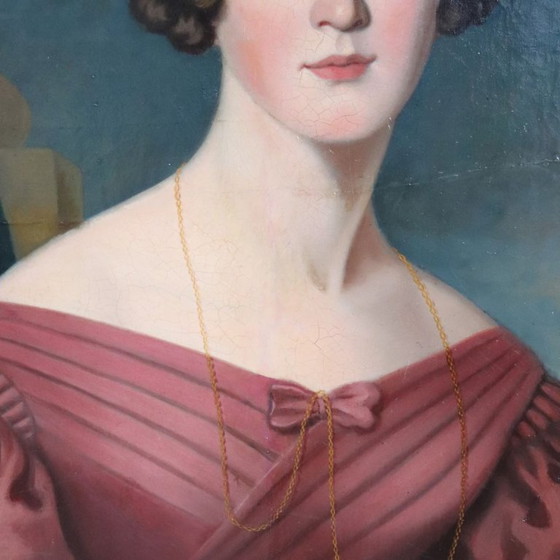 Image 1 of Ritratto di giovane donna, olio su tela, Italia, XIX secolo