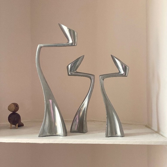Image 1 of 3x large Matthew Hilton Design SWAN candlesticks SCP England