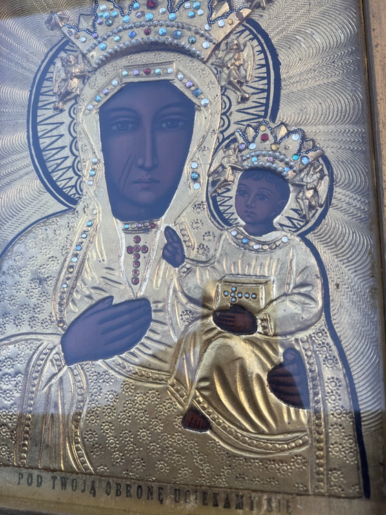 Image 1 of Icona dipinta e metallo sbalzato, Polonia, inizio XX secolo