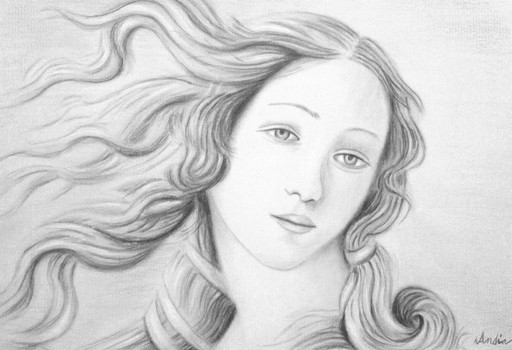 Original pastel drawing. Modern interpretation of Botticelli's Venus. Birth of Venus. New.