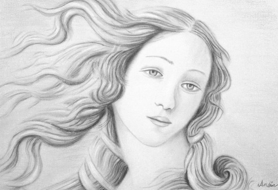 Image 1 of Original pastel drawing. Modern interpretation of Botticelli's Venus. Birth of Venus. New.