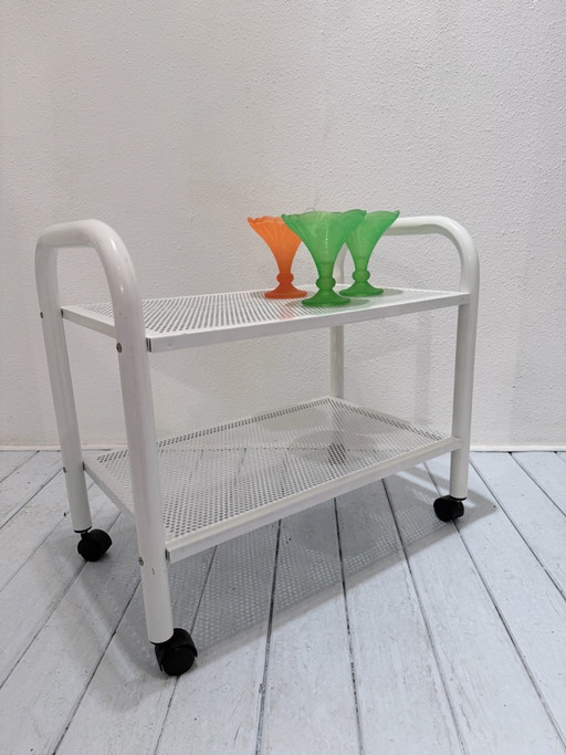 Vintage Metall-Trolley / Servierwagen – weiß, 70er/80er Jahre