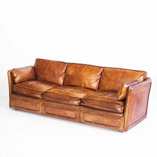 Vintage Club Sofa By Roche Bobois. Camel Buffalo Leather. France, 80s – 3 5 zitsbanken