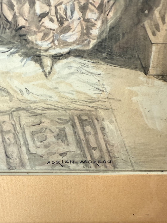 Image 1 of Original Adrien Moreau (1843-1906) Aquarell mit Goldrahmen