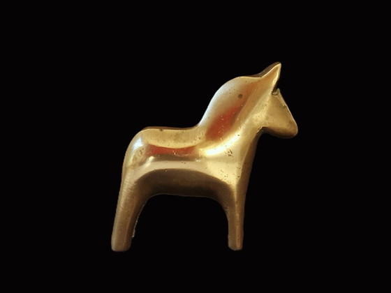 Cheval suédois en laiton - Rare - Années 70, Sculptures, Doré (photo 6 sur 9)