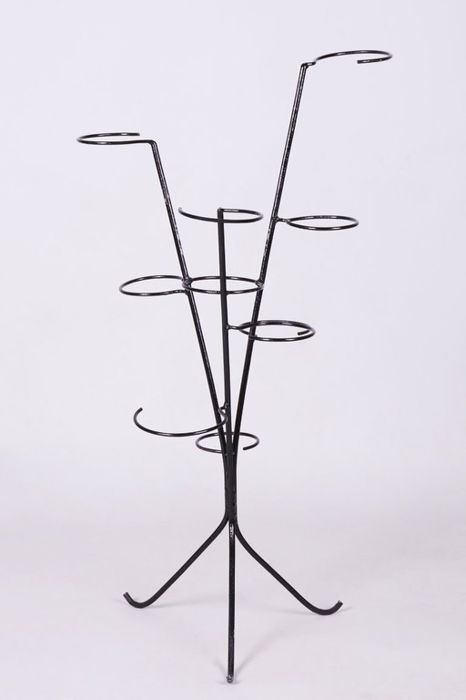 Original Mid-Century Pflanzentisch, lackiertes Metall, gut erhalten, Tschechisch, 1950er Jahre