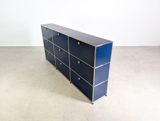Image 1 of Original USM Haller sideboard, steel blue, 3x3; Fritz Haller chest of drawers
