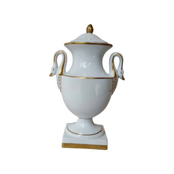 Image 1 of Portuguese porcelain swan lid vase, 2nd half 20th century