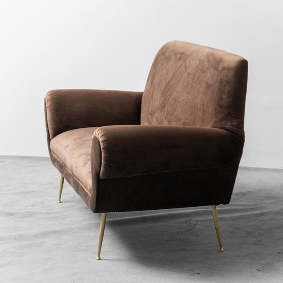 Image 1 of DIVANO A 3 POSTI IN VELLUTO MARRONE GIGI RADICE MINOTTI 1950S VINTAGE MODERN