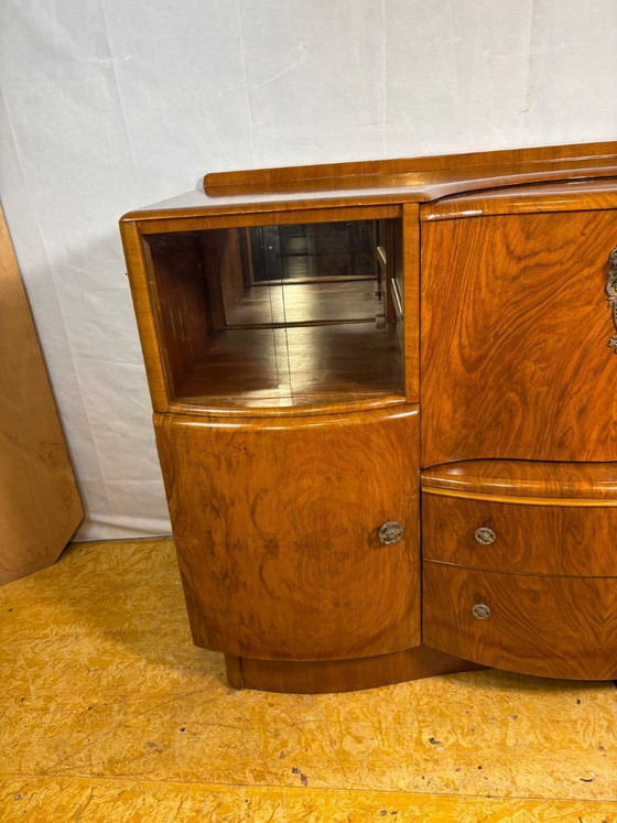 Image 1 of Art Deco Vintage Burr Walnut Cocktail Cabinet / Sideboard by Beautility Circa 1930–1940  A truly stunning Art Deco cocktail cabi