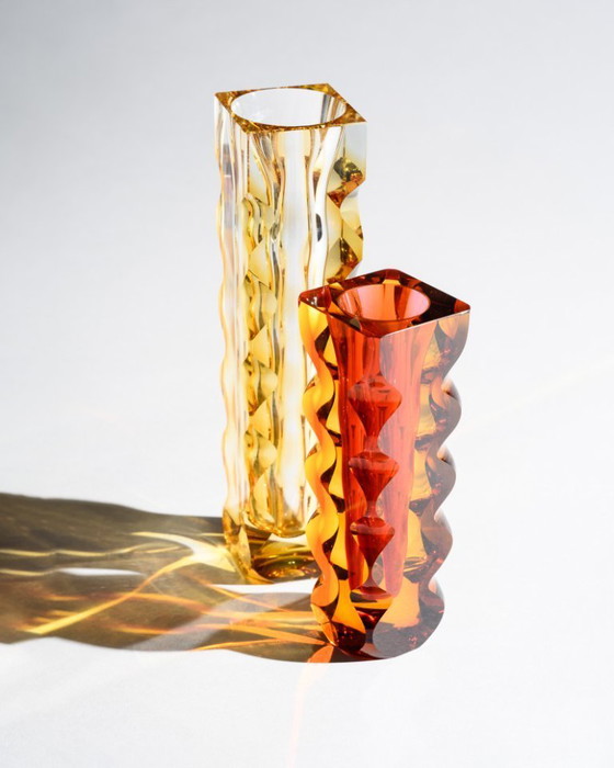 Image 1 of Exbor Oldrich Lipa Lipsky Sculptural Czech Art Glass Vase DUO Vintage 60s-70s